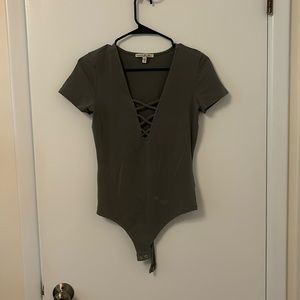 Express army green thong bodysuit